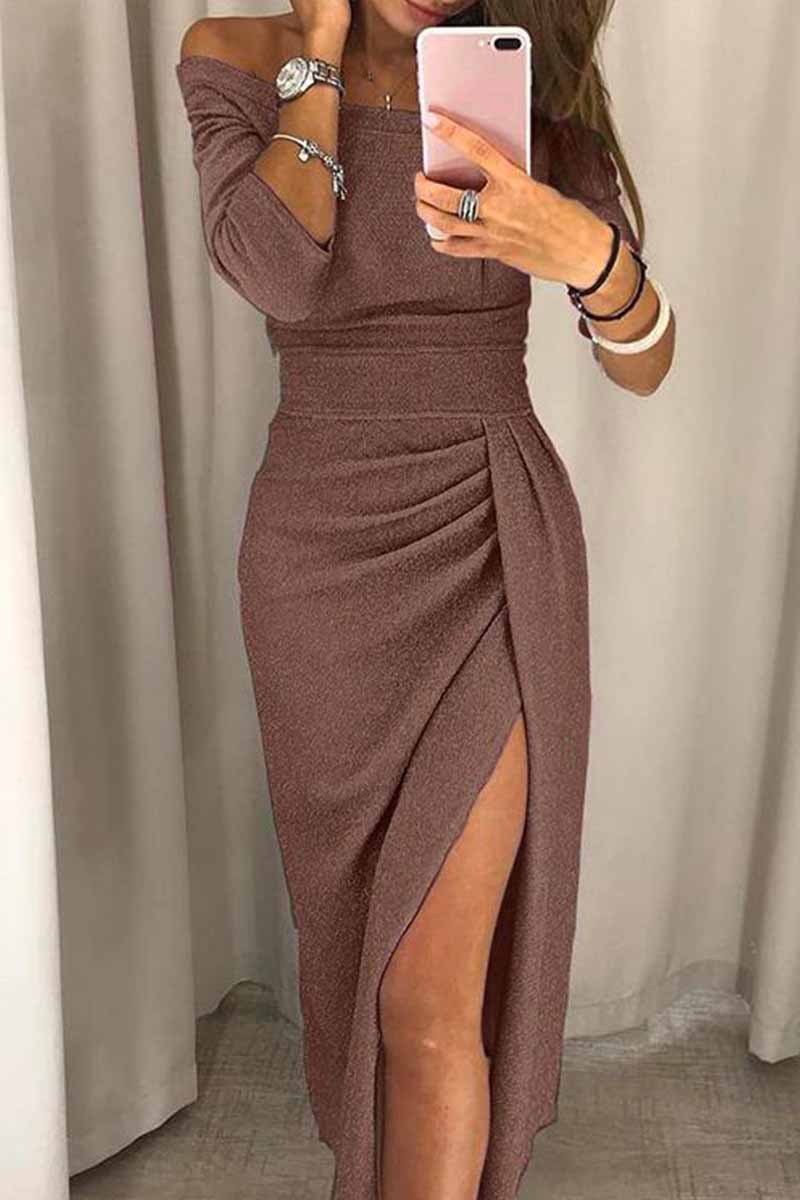 Wrap Hip Slit Collar Maxi Dresses(5 Colors)