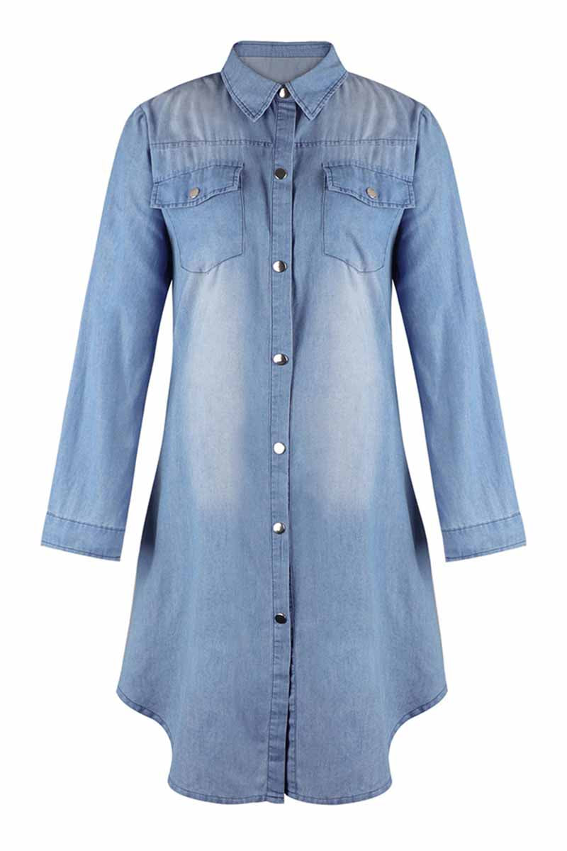 Buttoned Pockets Design Denim Mini Dress