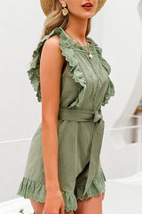 Ruched Sleeveless Casual Romper(With Belt)