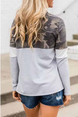 Camouflage Print Zipper Top