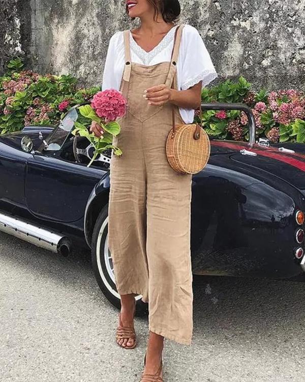 Casual Cotton & Linen Overalls Jumpsuit