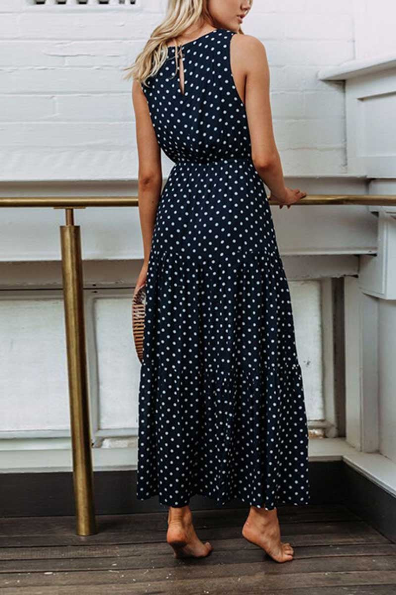 Polka Dot Waist Maxi Dress(3 Colors)