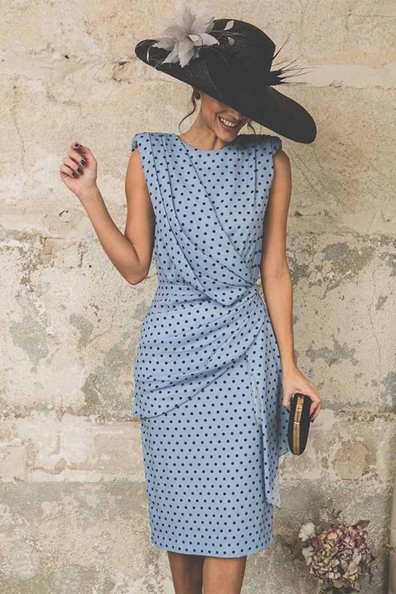 Sexy Polka Dot Pack Hip Sleeveless Midi Dress(4 Colors)