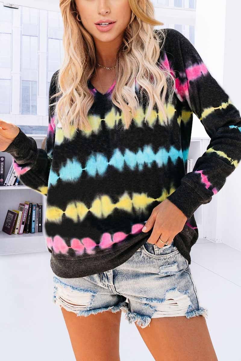 Color Striped Print Casual Hoodie