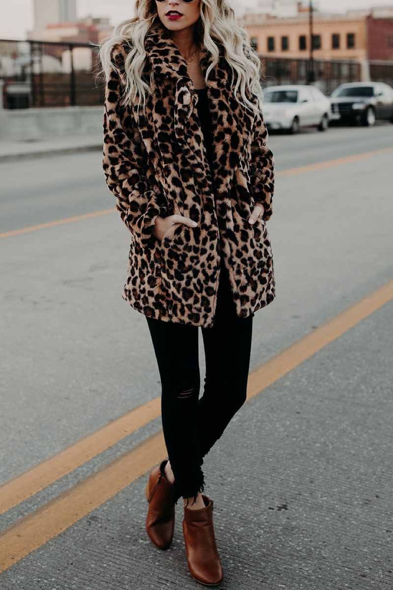 Women's Lapel Leopard Coat