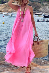 Vacation Chiffon Solid Color Sling Dress