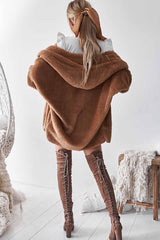 Plush Hooded Solid Color Coat