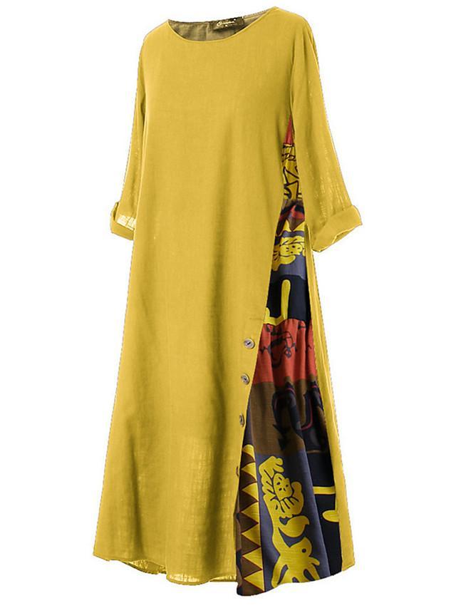 Women's Swing Dress Maxi long Dress - 3/4 Length Sleeve Print Print Spring & Summer Hot Casual Holiday vacation dresses Loose 2020 Red Yellow Wine Army Green Navy Blue Gray L XL XXL 3XL 4XL 5XL