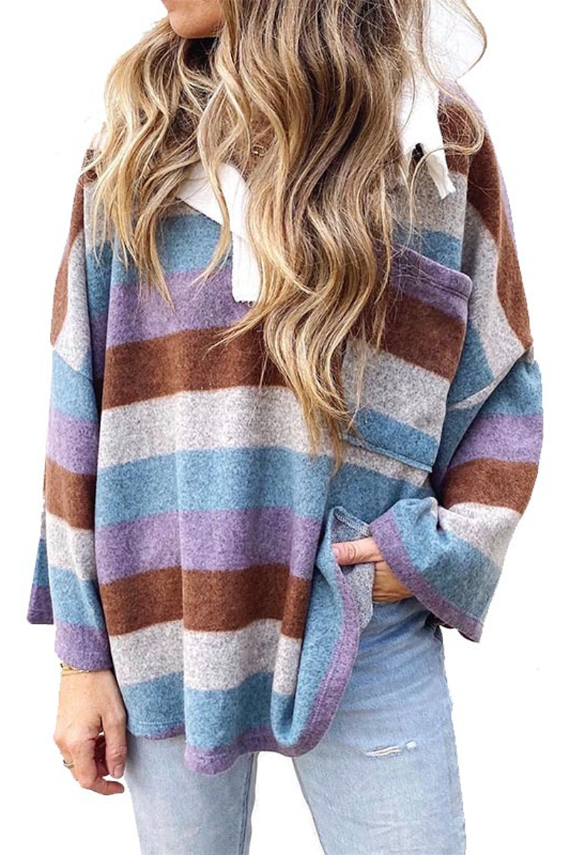 Colorful Stripe Print Casual Sweatshirt