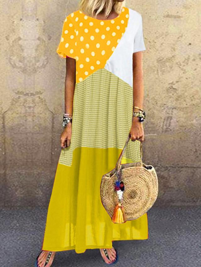 Women's Maxi long Dress Short Sleeve Polka Dot Print Summer Hot Casual Blue Red Yellow Red Combo S M L XL XXL 3XL