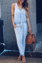 Scoop Neck Drawstring Sleeveless Jumpsuit