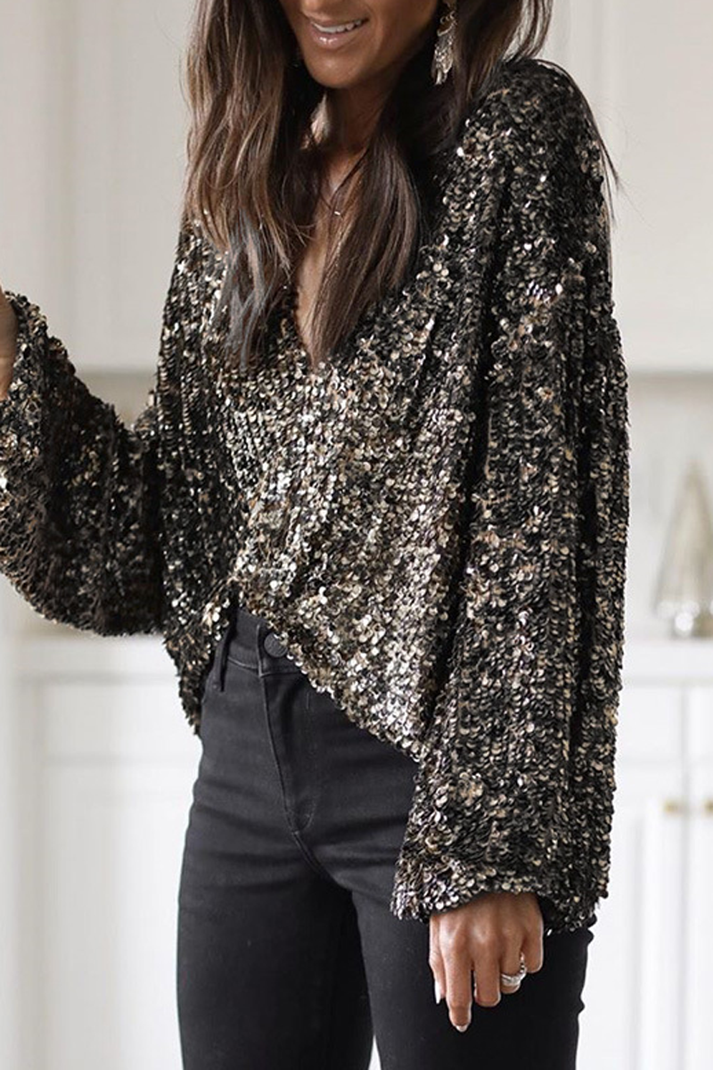 Sequin Stitching Wrap Blouse