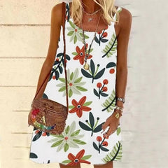 Sweet Plant Printed Sleeveless Dress