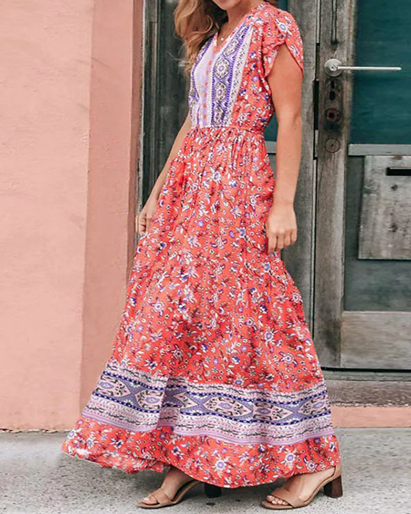 Casual Vintage Boho Print Dress