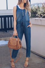 Scoop Neck Drawstring Sleeveless Jumpsuit