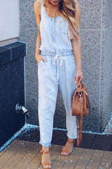 Scoop Neck Drawstring Sleeveless Jumpsuit