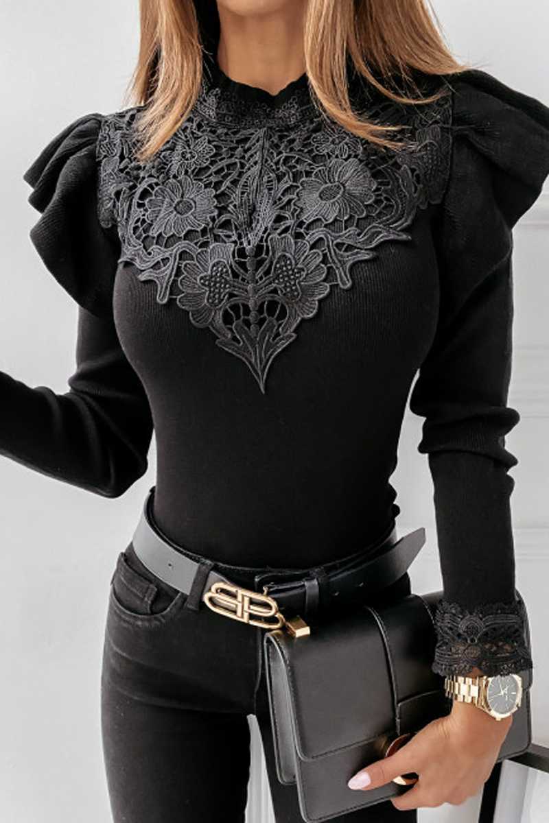 Ruffle Shoulder Lace Stitching Top