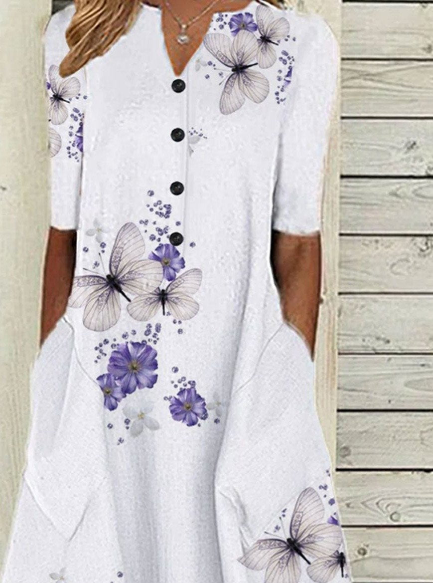 Butterfly Print Long Sleeve Casual Maxi Dress