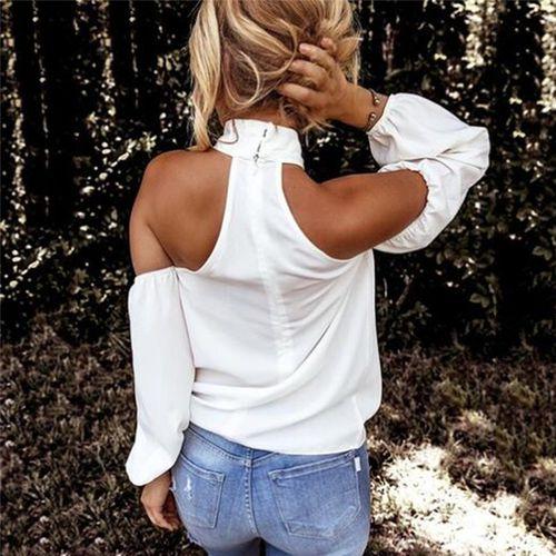 Women Fashion Blouse Halter Solid Color Shirt Casual Off Shoulder Plus Size Blouse