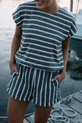 Round Neck Stripe Short Sleeve Contracted Style Romper