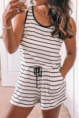 Plus Size Striped Drawstring Romper