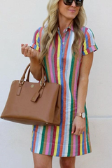 Rainbow Striped Long Shirt Dress