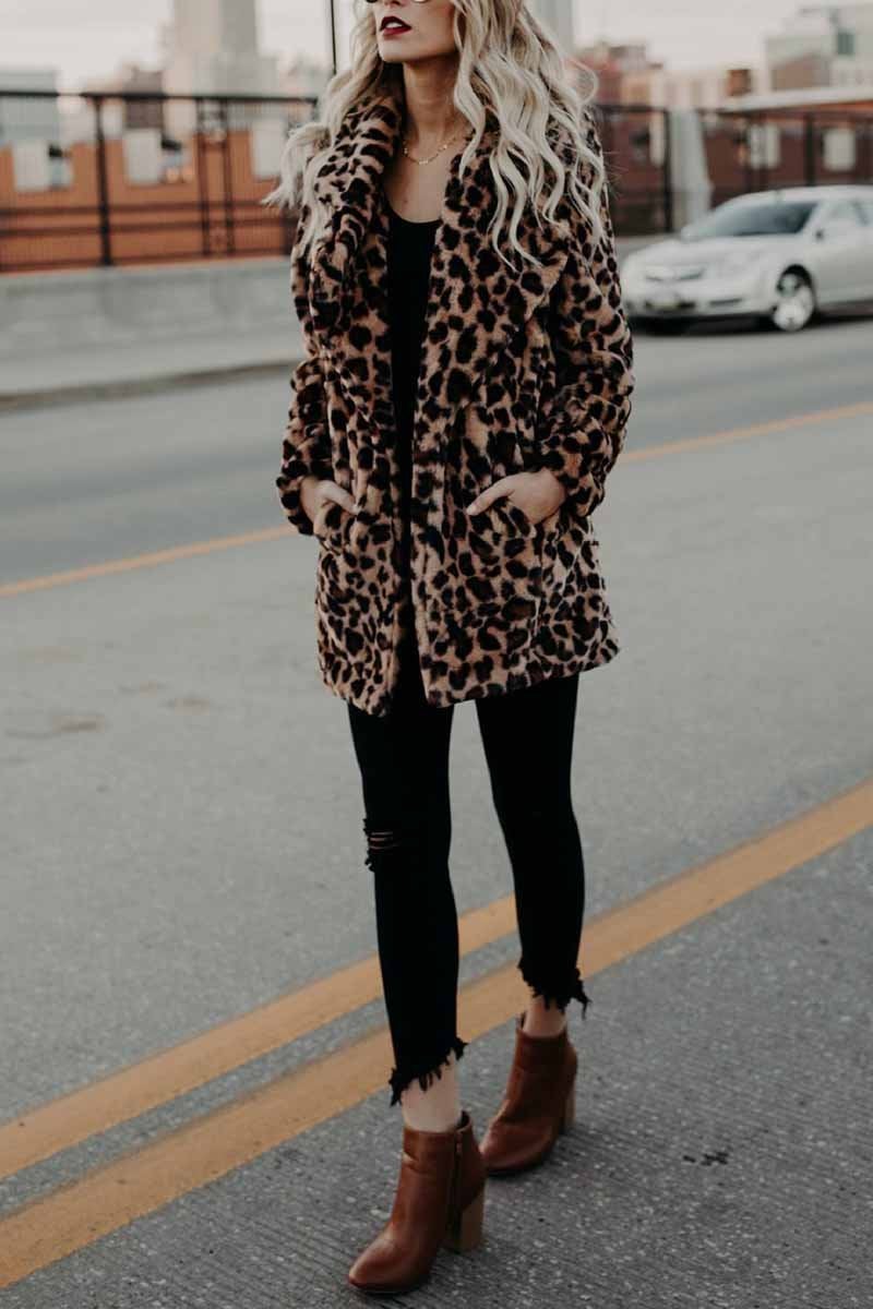 Women's Lapel Leopard Coat