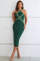 Mayia Halter Bejeweled Backless Bandage Dress