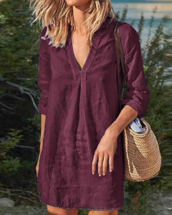 Yearn V Neck Linen Dress