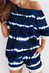 Tie Dye Wavy Stripe One Shoulder Two Pieces Sets