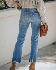 Ripped Straight-Leg Cropped Jeans