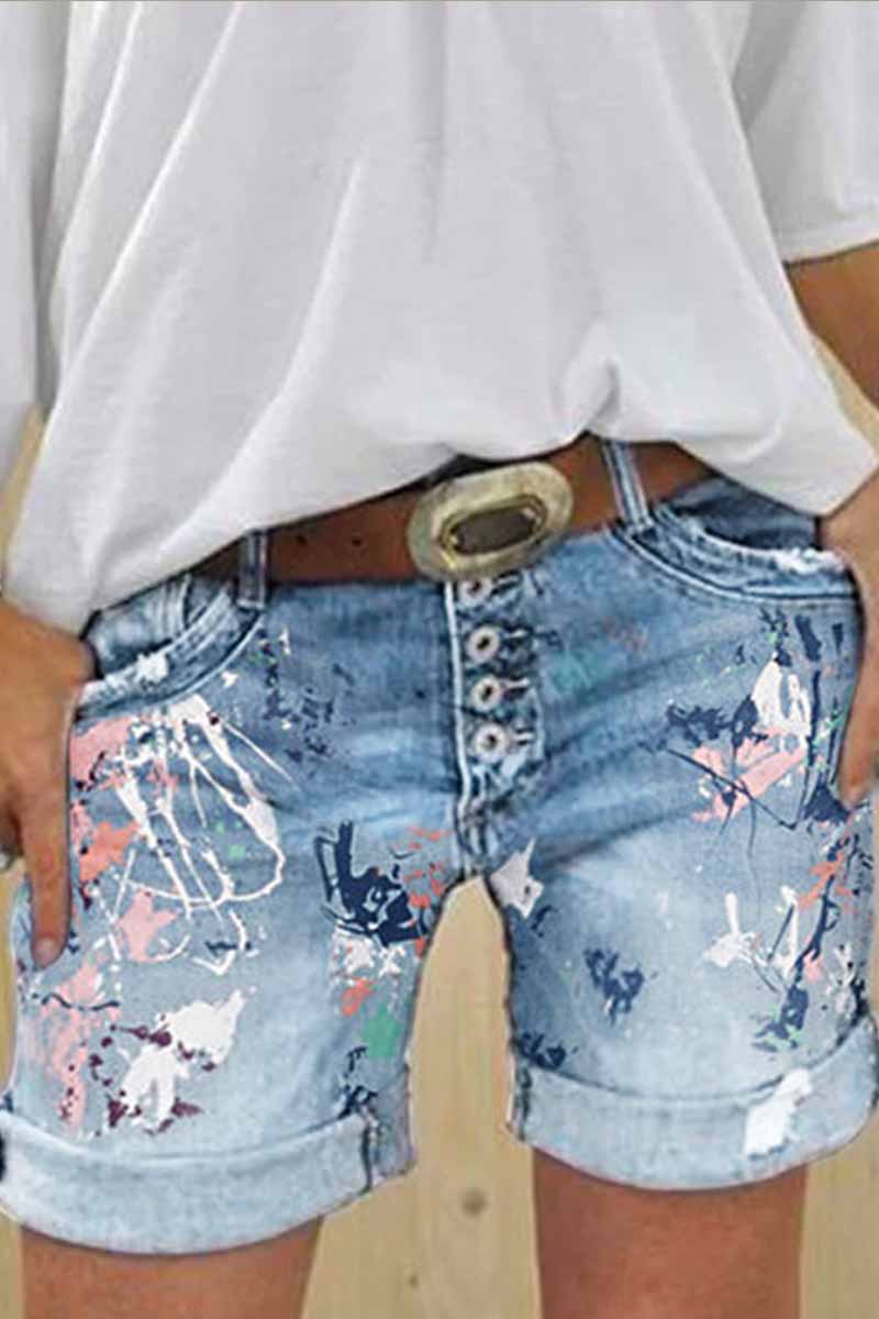 Washed Printed Casual Jeans