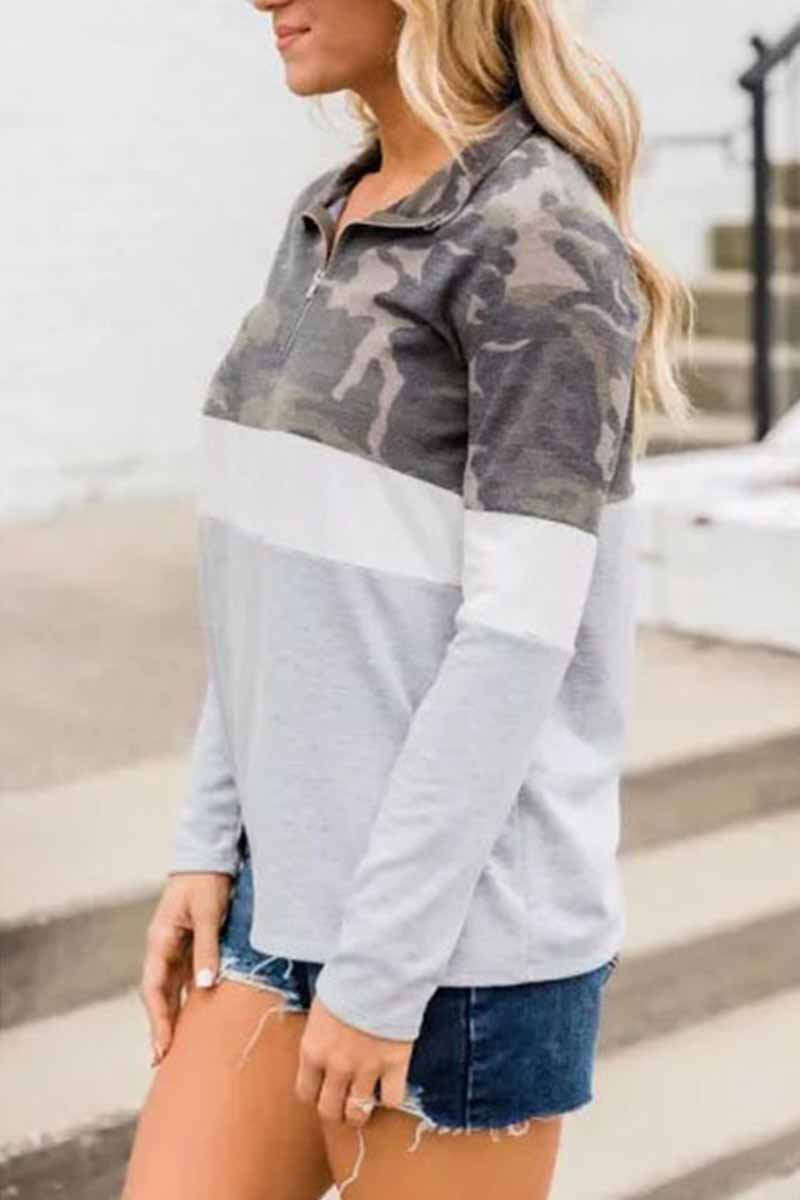 Camouflage Print Zipper Top