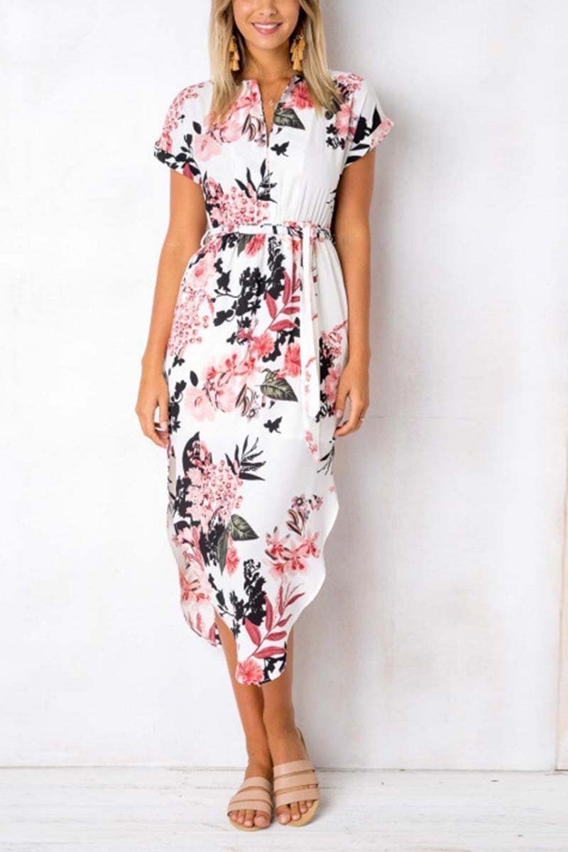 Trendy Printed Asymmetrical Midi Dress(4 Colors)