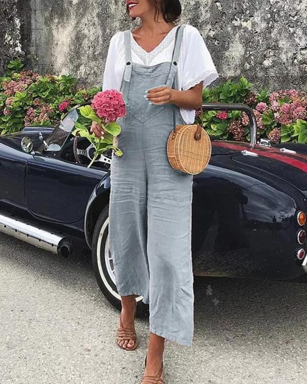 Casual Cotton & Linen Overalls Jumpsuit