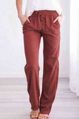 Pockets Drawstring Solid Loose Casual Fall Pants(6 Colors)