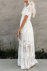 Sexy V-neck Lace Stitching Beach Long Dress