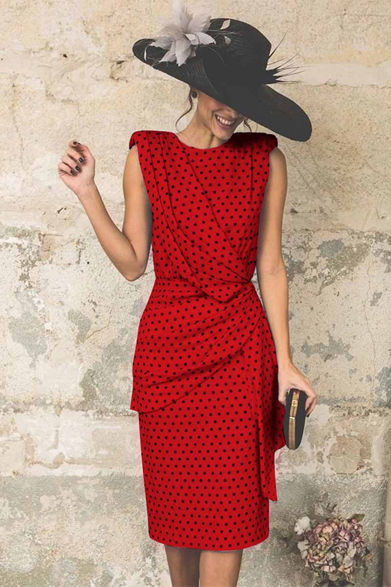 Sexy Polka Dot Pack Hip Sleeveless Midi Dress(4 Colors)