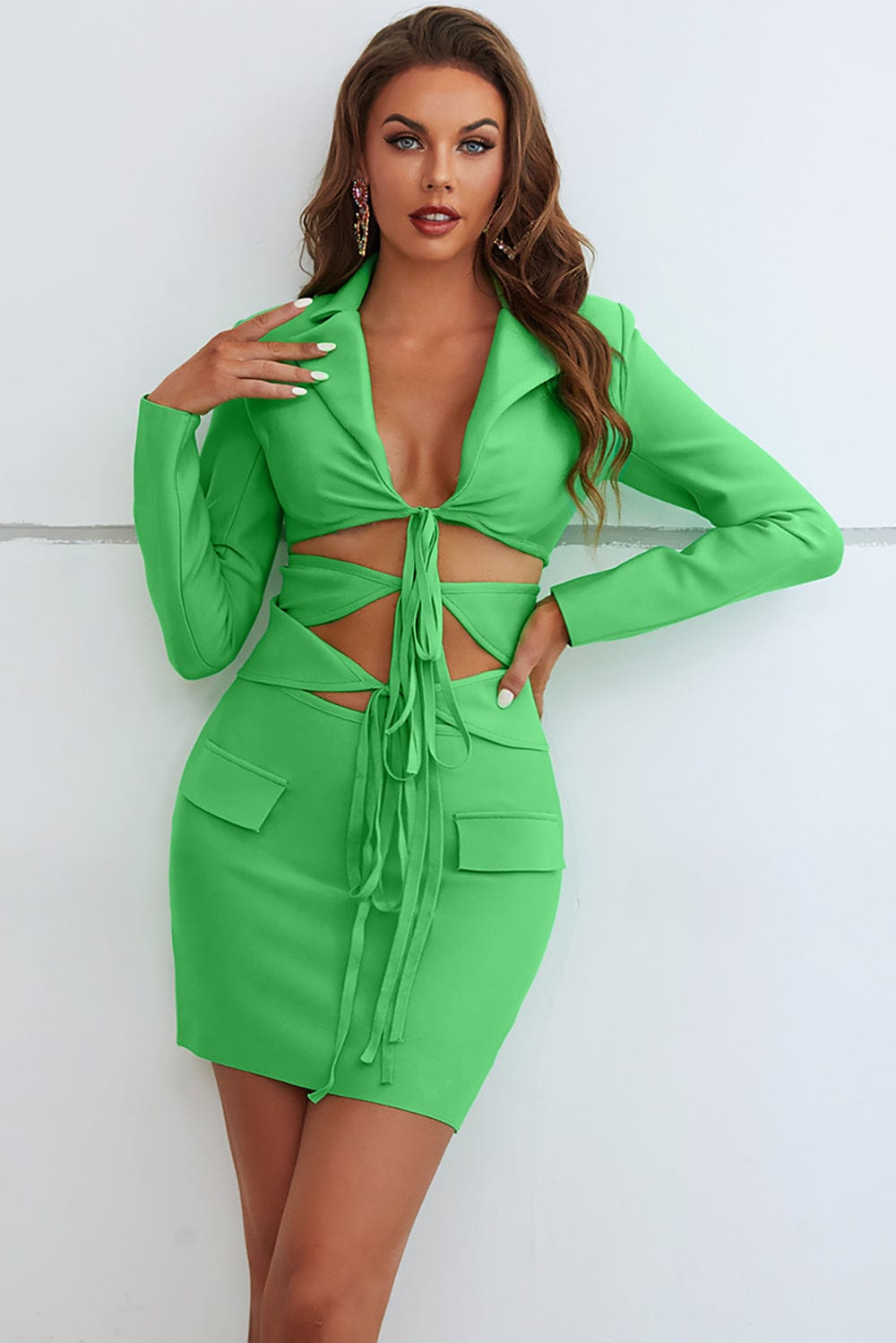 Elspeth Two Piece Blazer Sexy Bandage Dress - Green