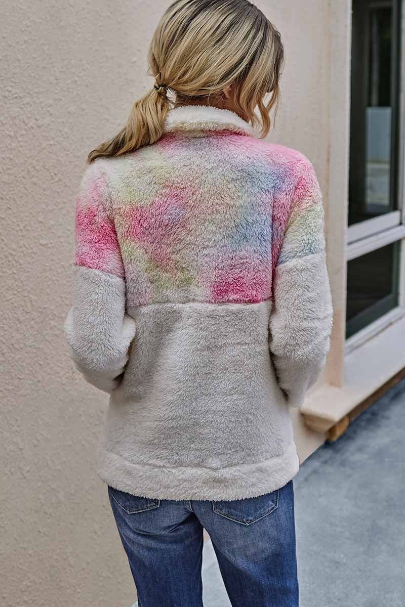 Tie-dye Stitching Plush Top With Pockets