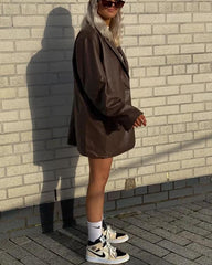 PU Leather Shirt Collar Jacket