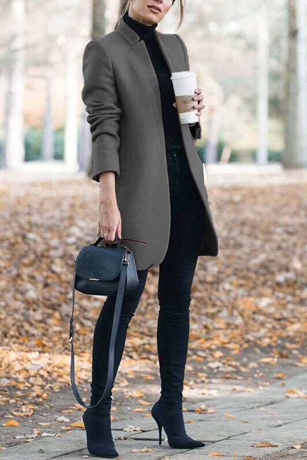 Sale Elegant Fall Outfits Fashion Solid Color Stand-up Collar Coat