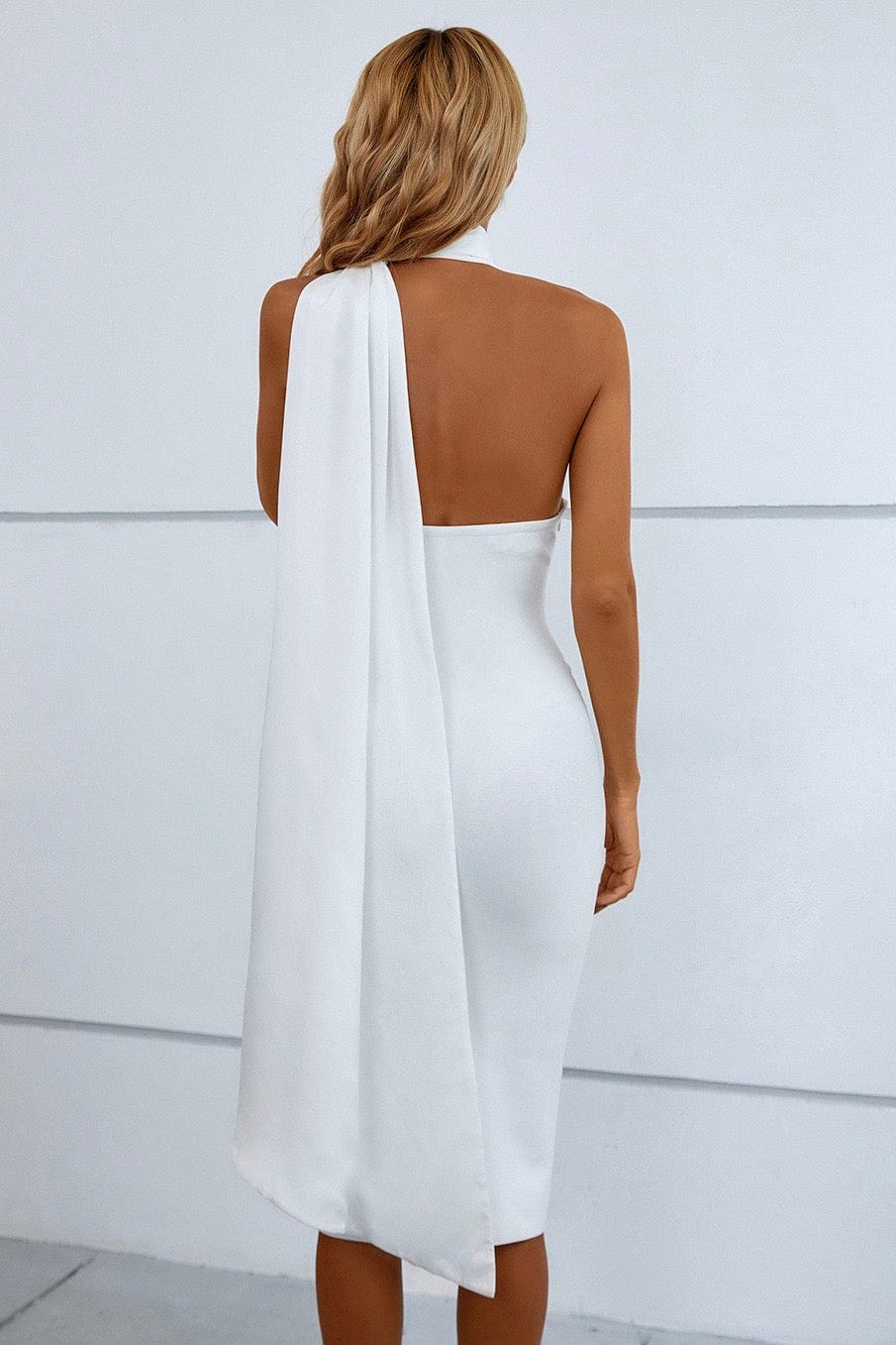 Enya High Neck Drape Bandage Dress