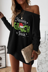 Christmas Skew Shoulder Mini Dress