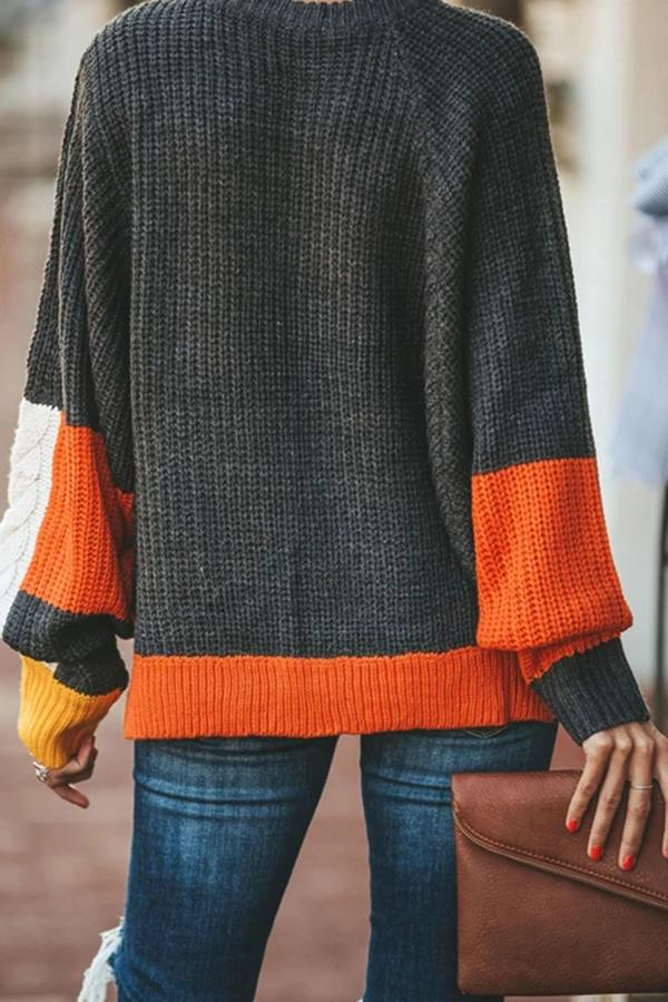 Color Patchwork Round Neck Sweater