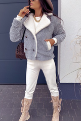 Warm Solid Color Fluffy Pocket Coat