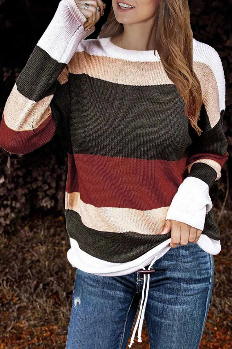 Color Stripe Round Neck Sweater