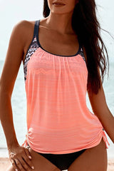 Color Block Drawstring Casual Two Piece Swimwear