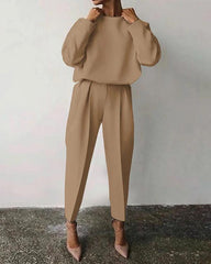 Casual Solid Color Round Neck Warm Suit