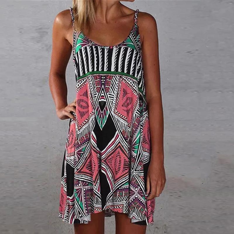 Bohemian Geometric Print Beach Dress